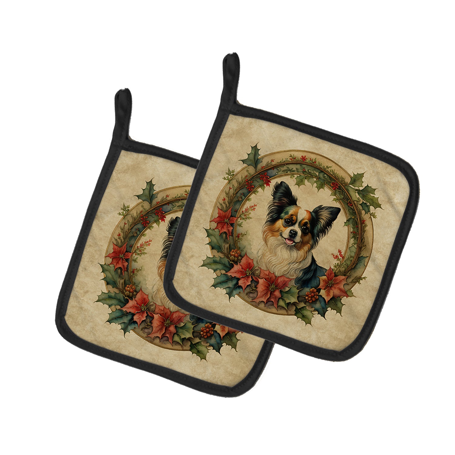 Buy this Papillon Christmas Flowers Pair of Pot Holders