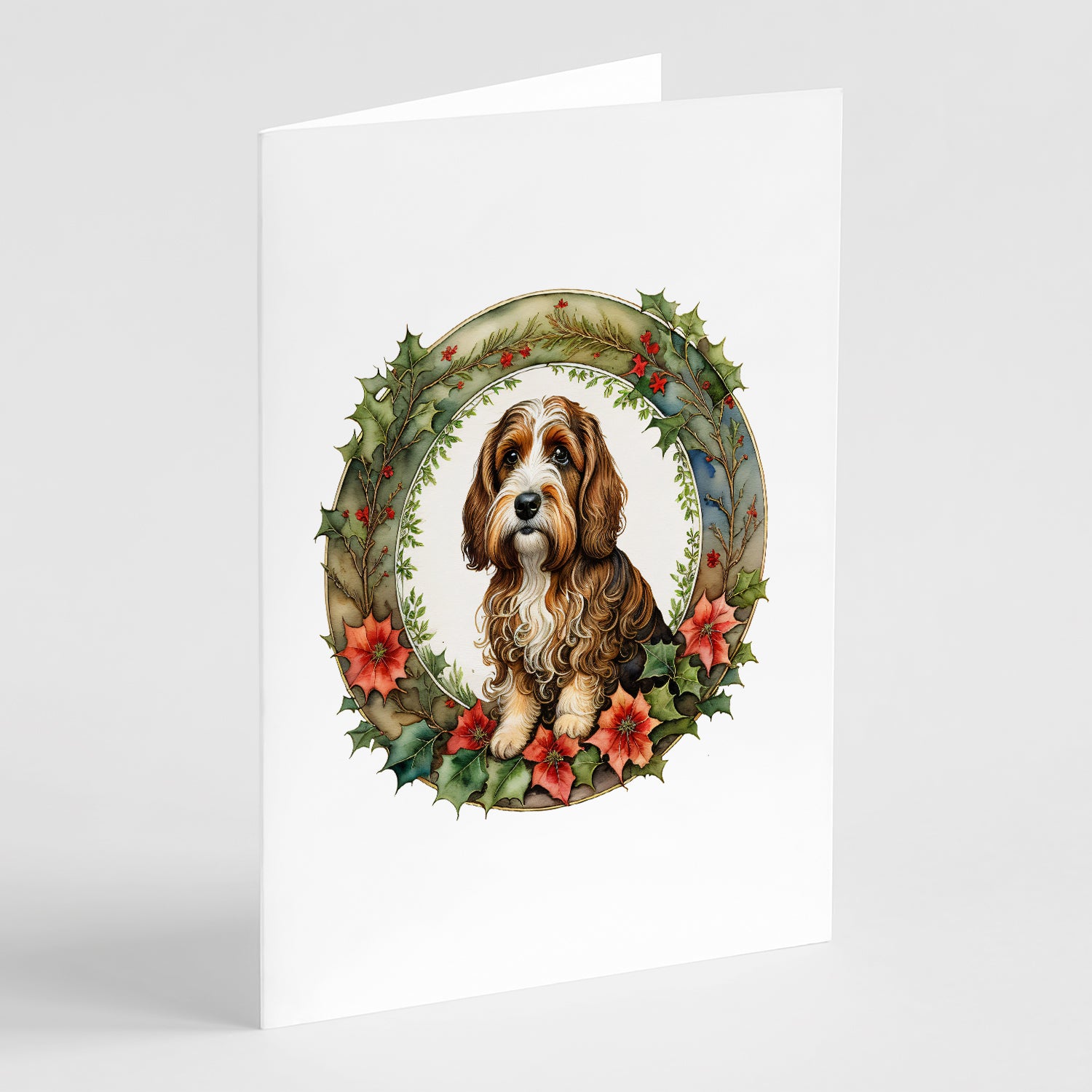 Buy this Petit Basset Griffon Vendeen Christmas Flowers Greeting Cards Pack of 8