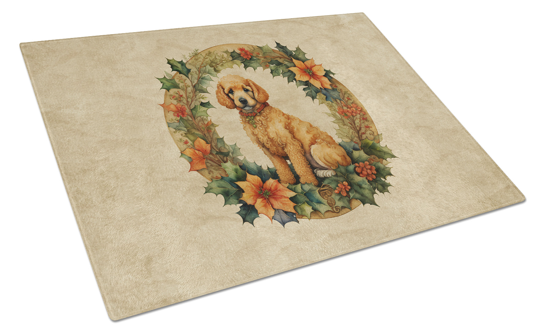 Buy this Poodle Christmas Flowers Glass Cutting Board