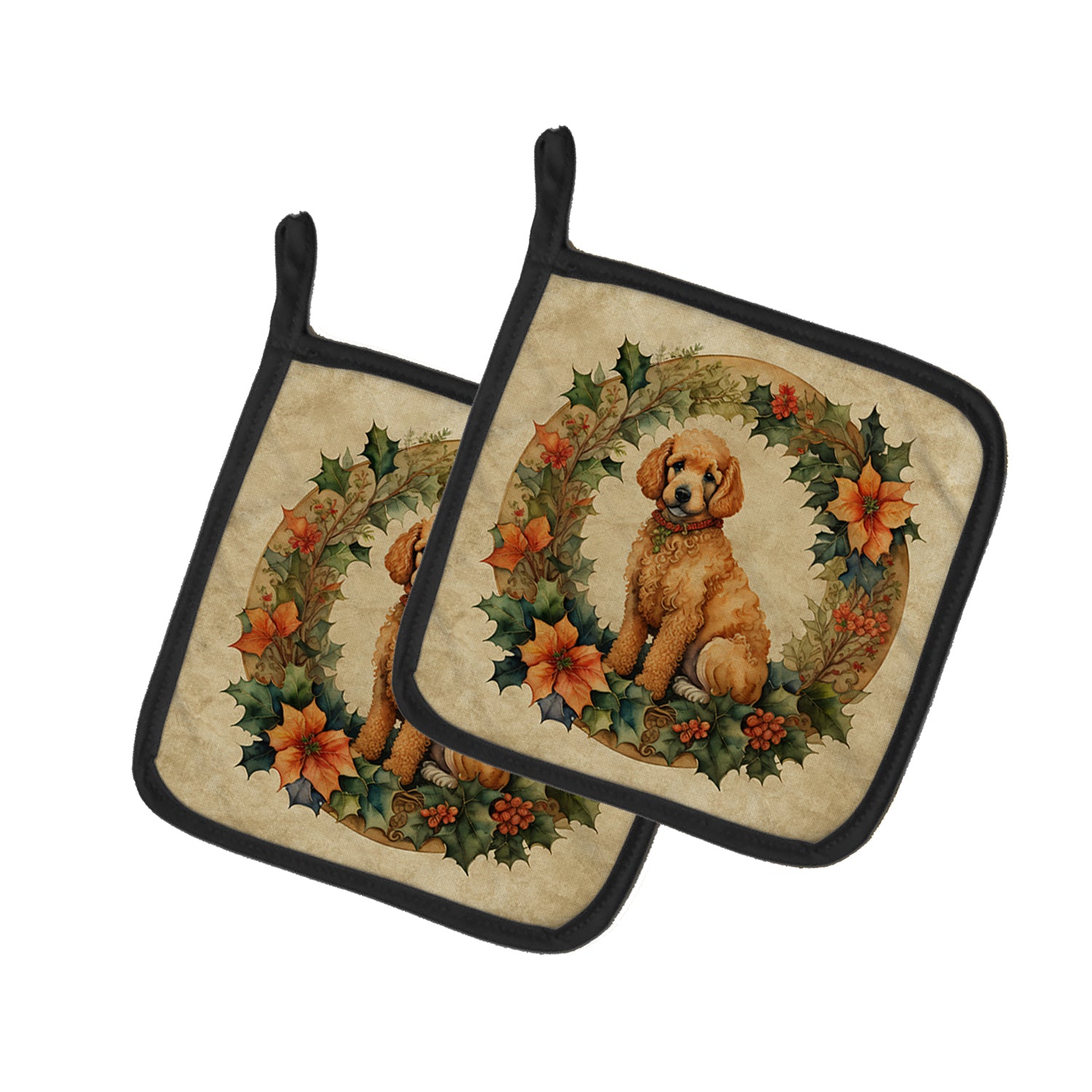 Buy this Poodle Christmas Flowers Pair of Pot Holders