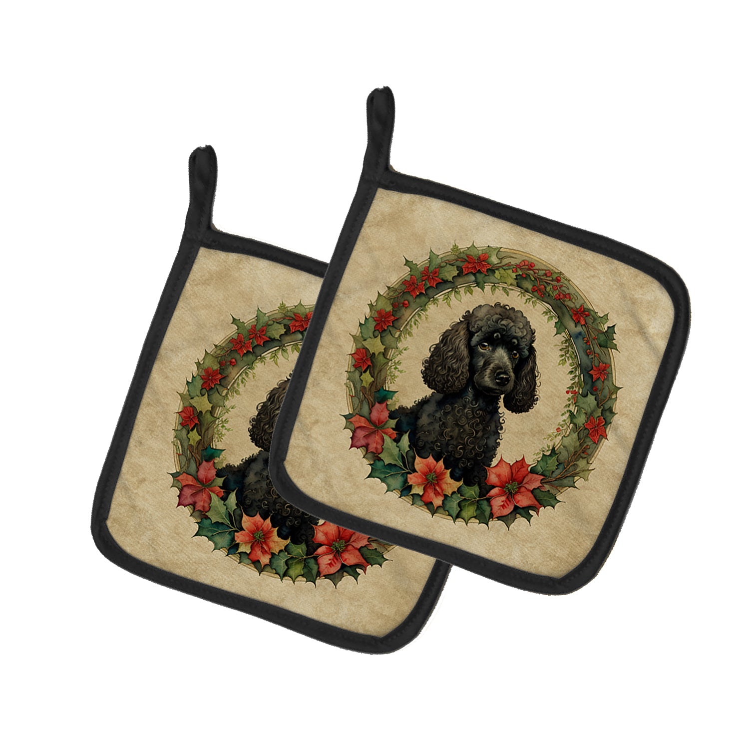 Buy this Poodle Christmas Flowers Pair of Pot Holders