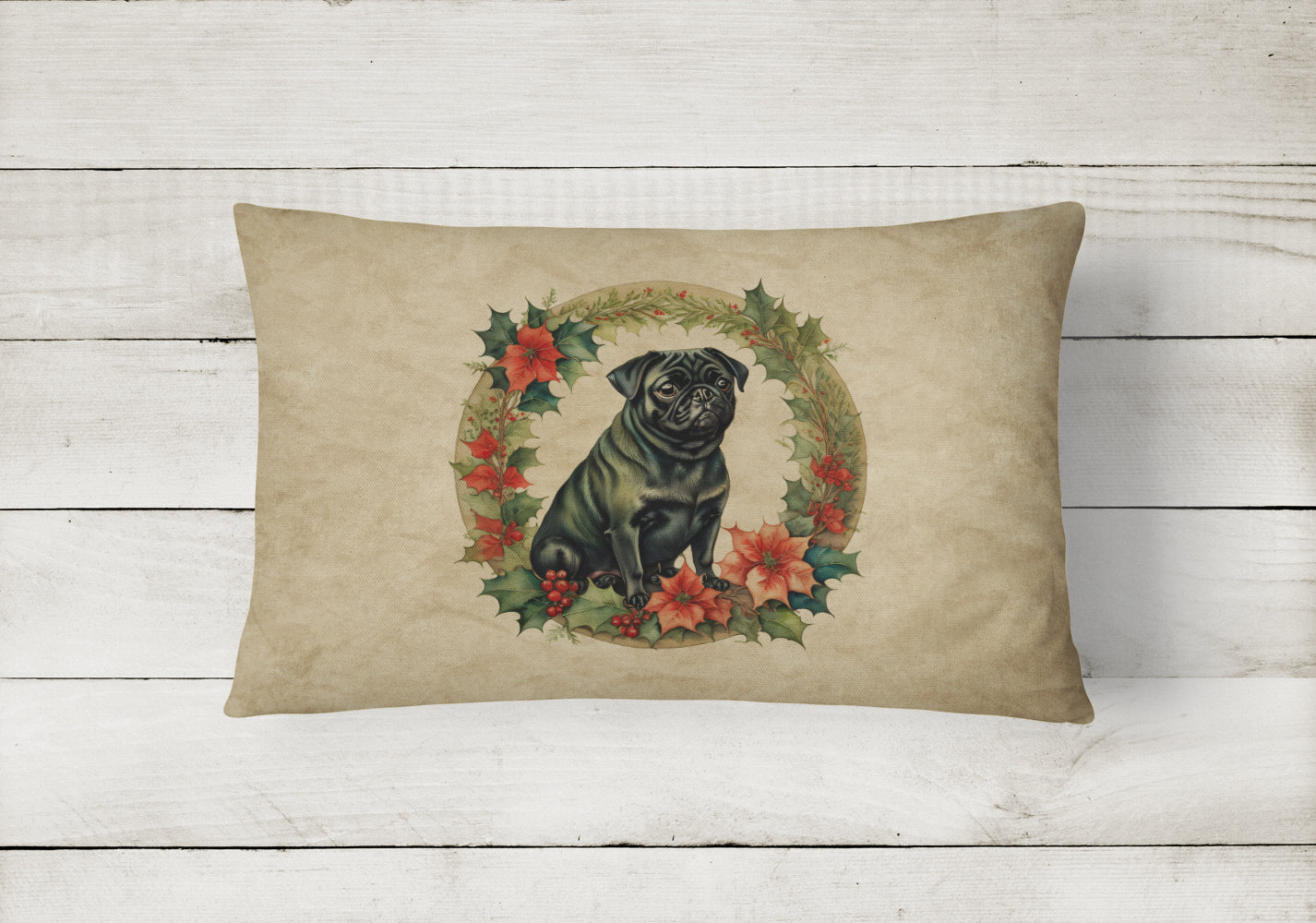 Buy this Pug Christmas Flowers Throw Pillow