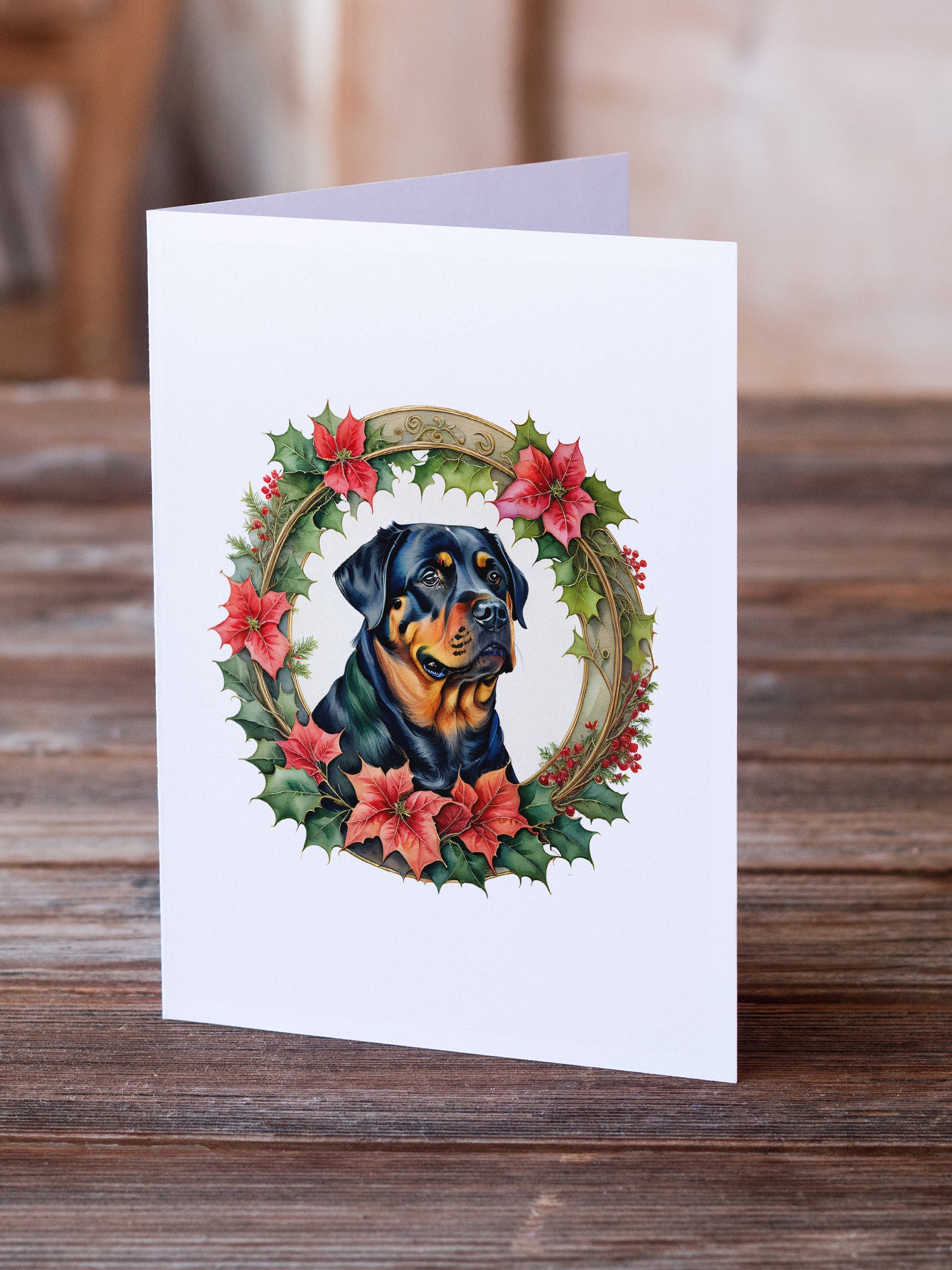 Buy this Rottweiler Christmas Flowers Greeting Cards Pack of 8