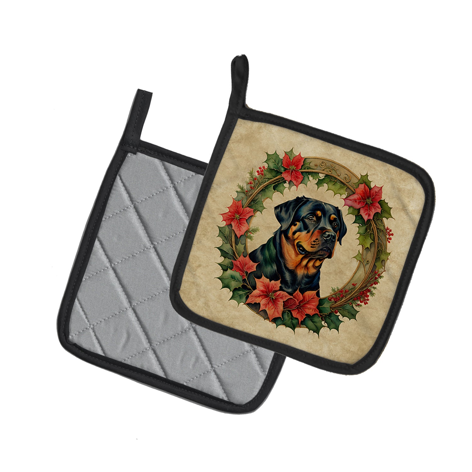 Buy this Rottweiler Christmas Flowers Pair of Pot Holders