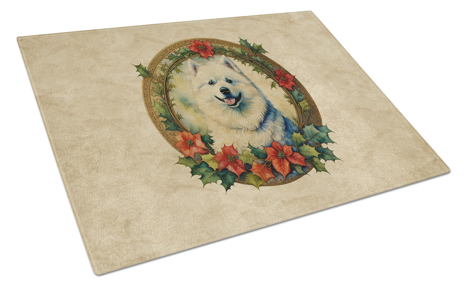 Buy this Samoyed Christmas Flowers Glass Cutting Board