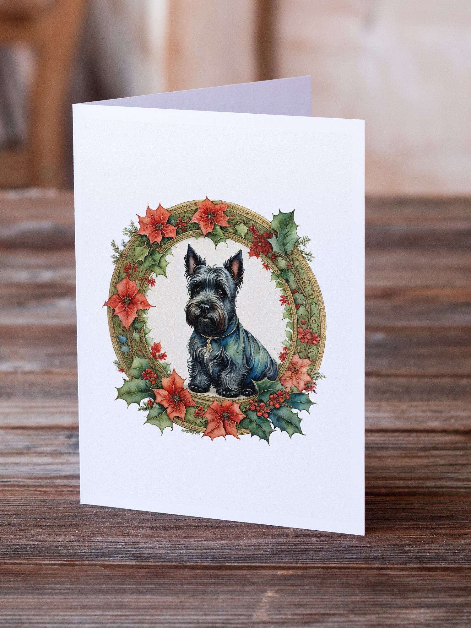 Buy this Scottish Terrier Christmas Flowers Greeting Cards Pack of 8