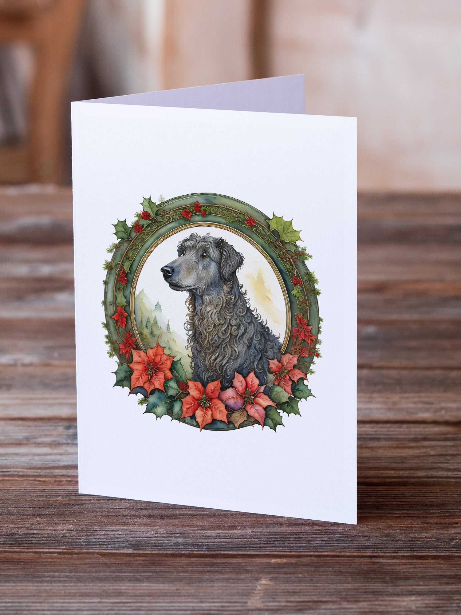 Buy this Scottish Deerhound Christmas Flowers Greeting Cards Pack of 8
