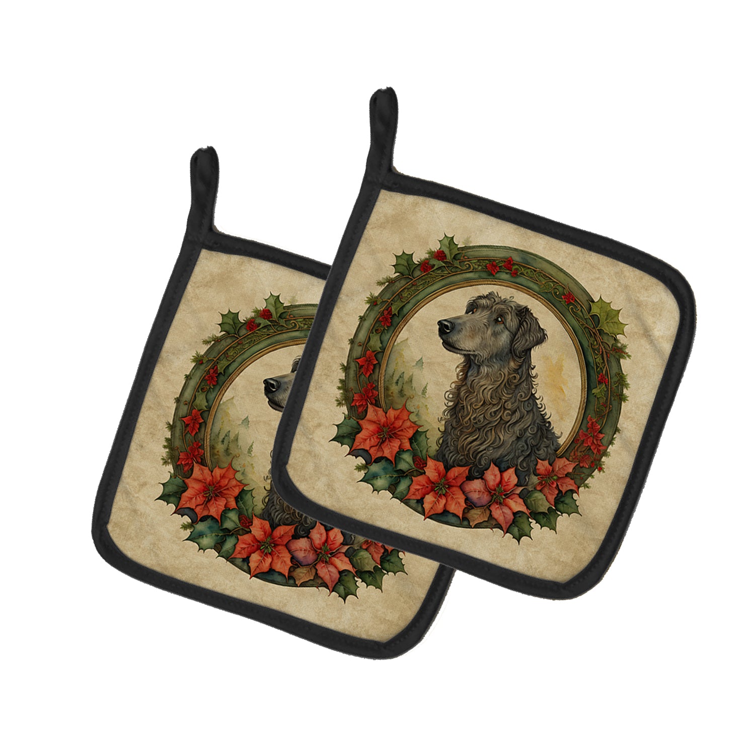 Buy this Scottish Deerhound Christmas Flowers Pair of Pot Holders