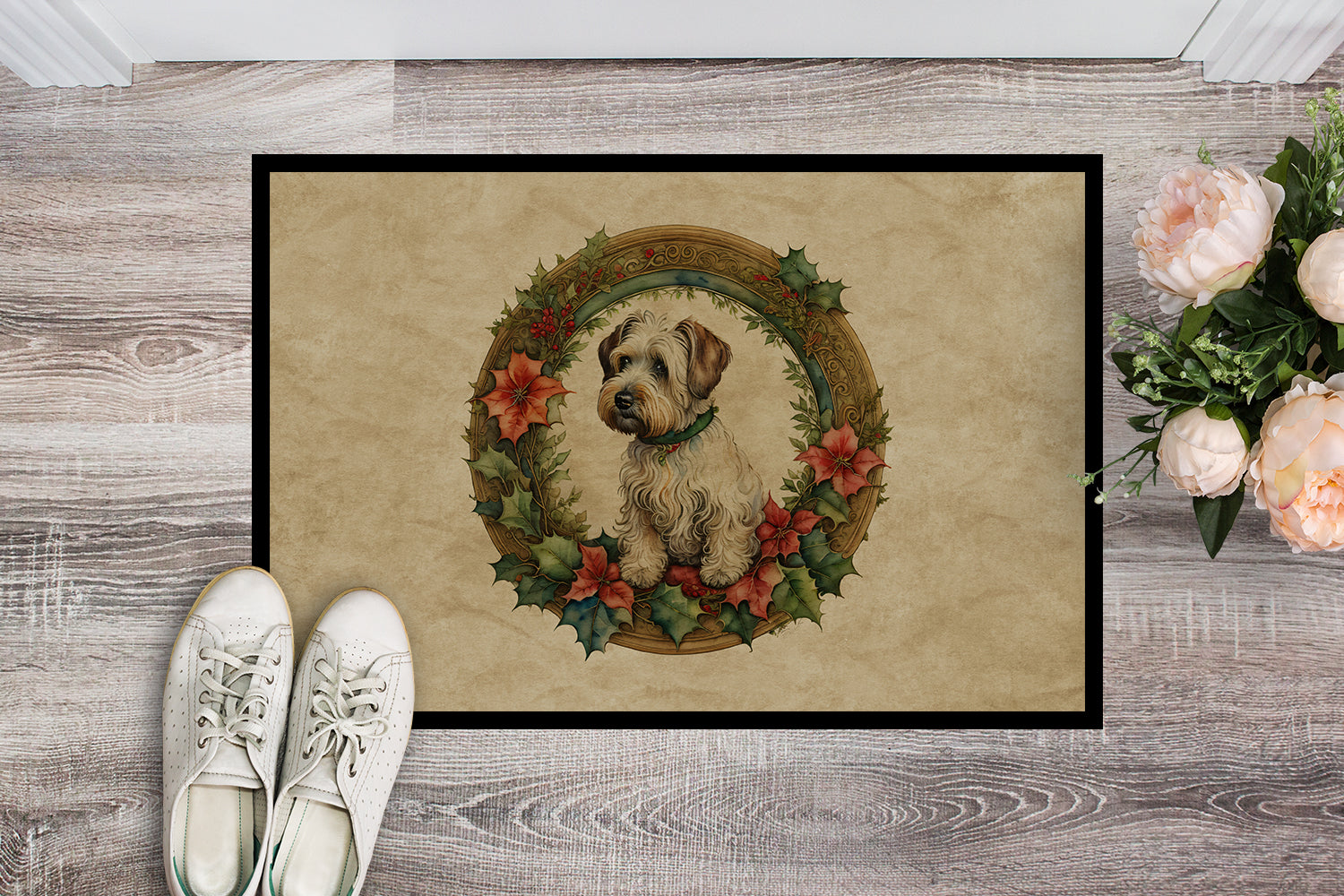 Sealyham Terrier Christmas Flowers Doormat