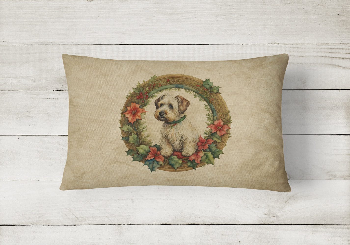 Sealyham Terrier Christmas Flowers Throw Pillow