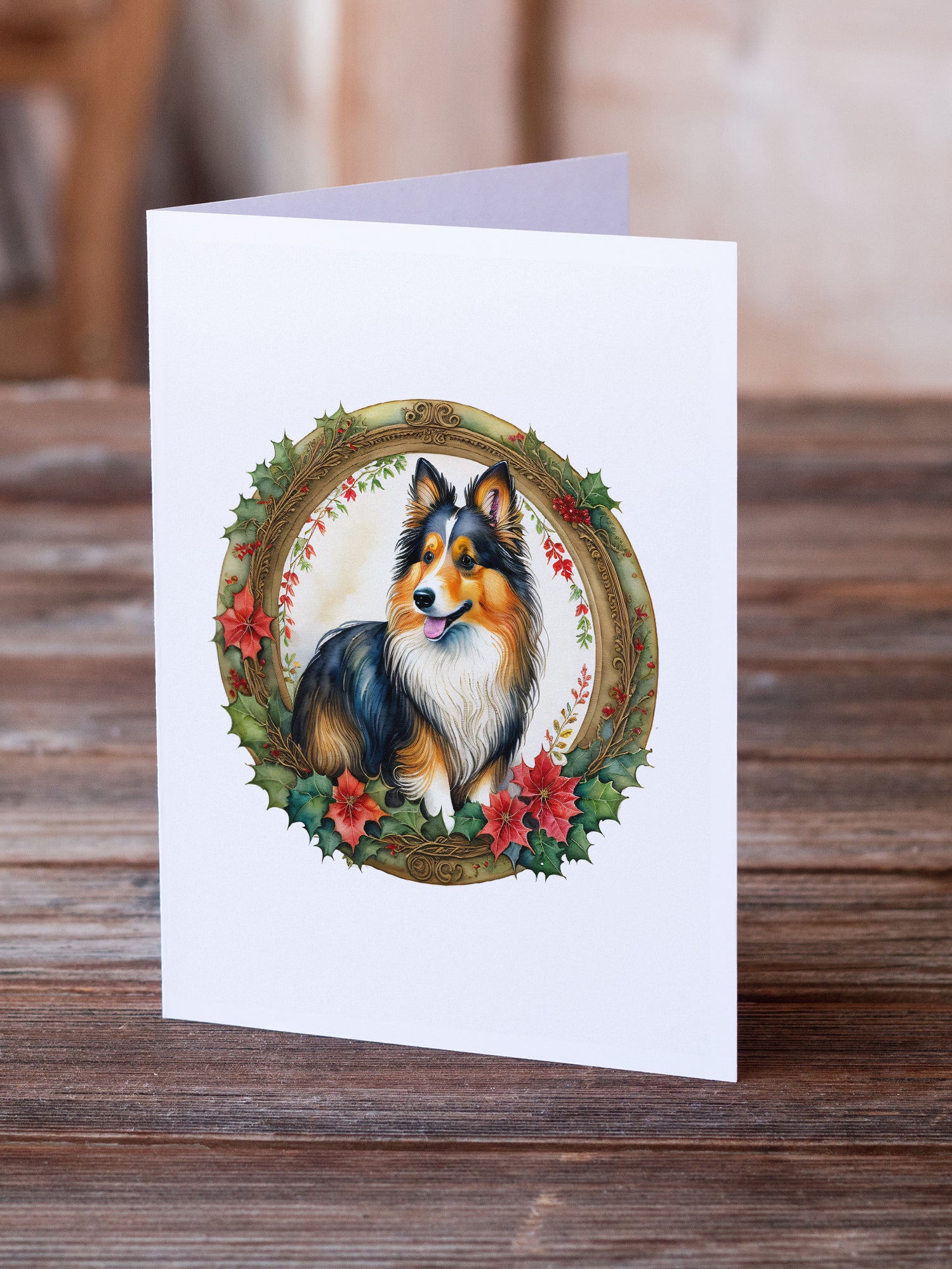 Buy this Sheltie Christmas Flowers Greeting Cards Pack of 8