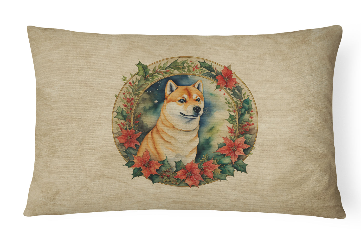 Buy this Shiba Inu Christmas Flowers Throw Pillow