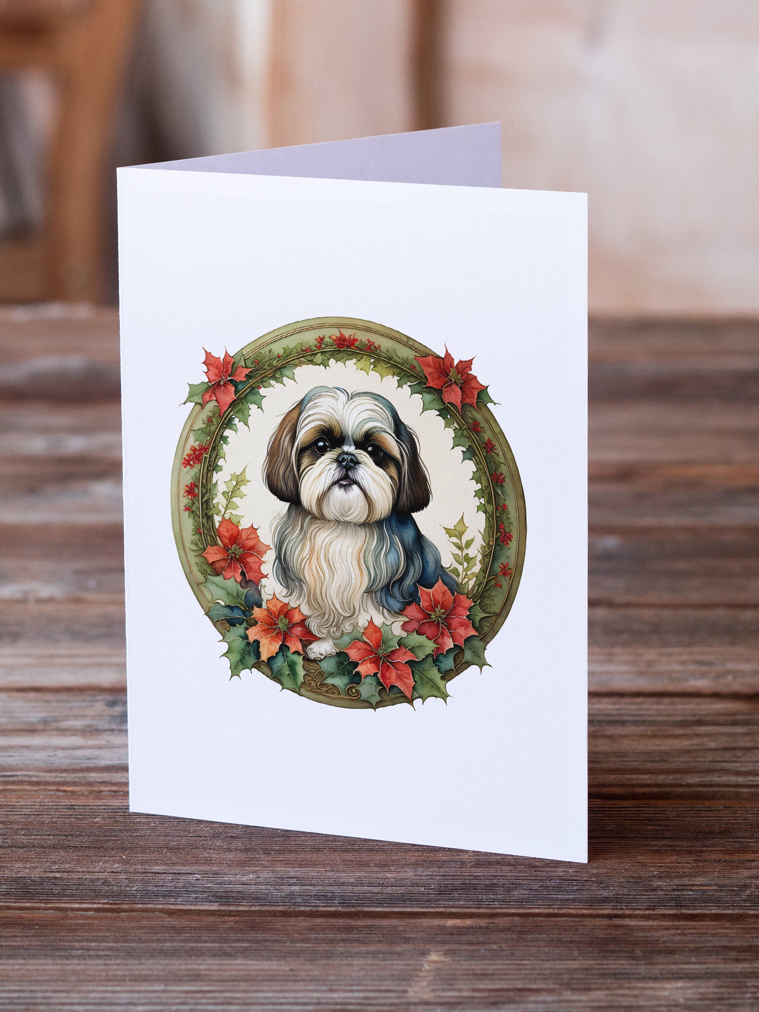 Buy this Shih Tzu Christmas Flowers Greeting Cards Pack of 8
