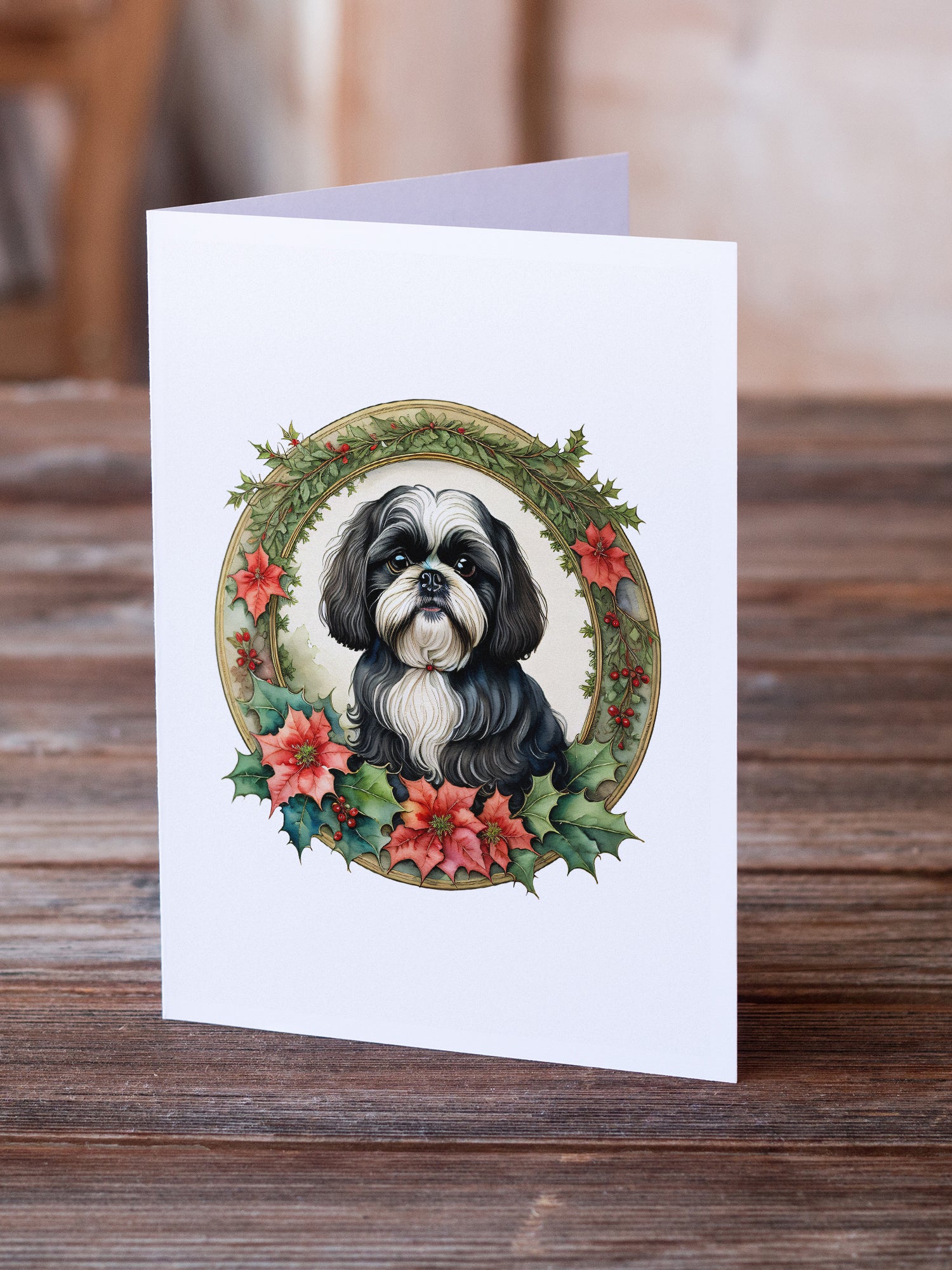 Buy this Shih Tzu Christmas Flowers Greeting Cards Pack of 8