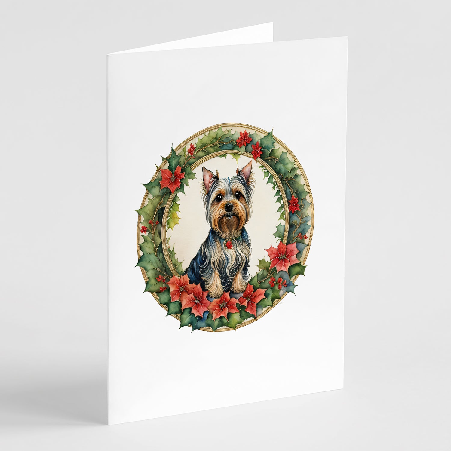 Buy this Silky Terrier Christmas Flowers Greeting Cards Pack of 8