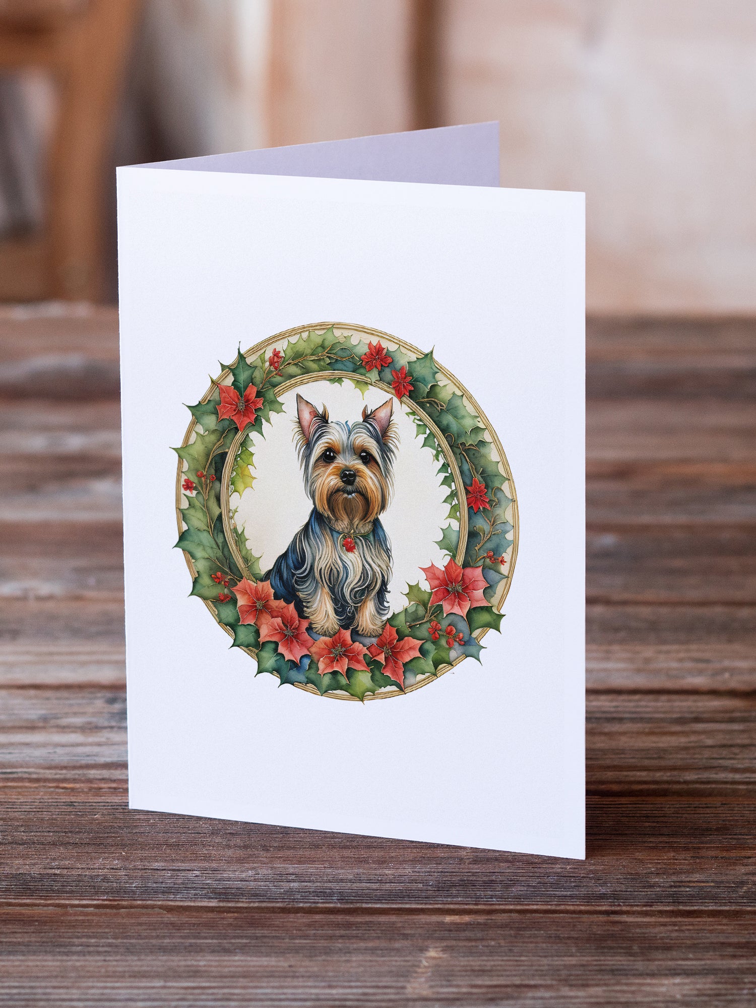 Buy this Silky Terrier Christmas Flowers Greeting Cards Pack of 8