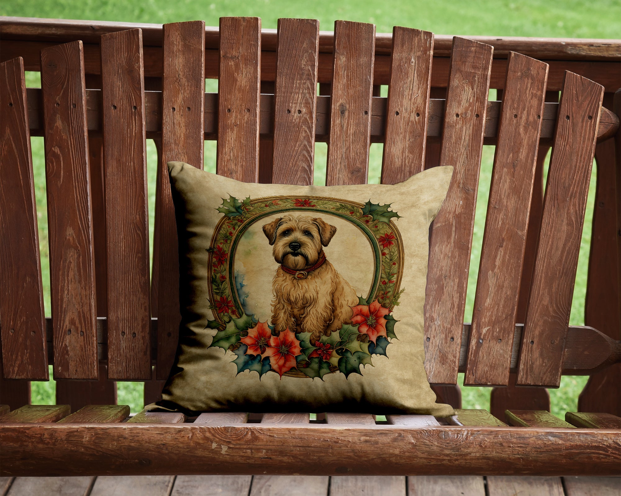 Buy this Wheaten Terrier Christmas Flowers Throw Pillow