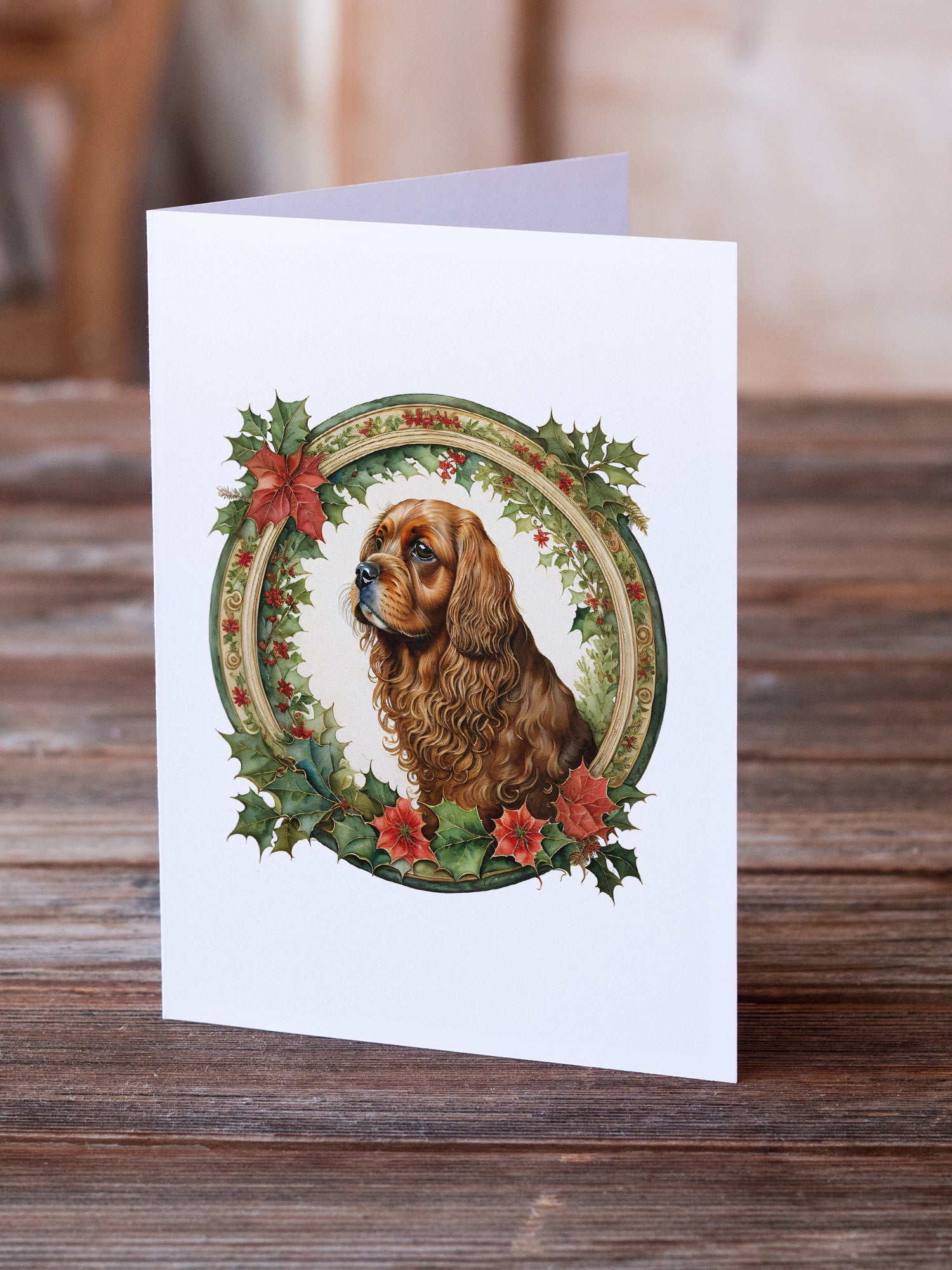 Buy this Sussex Spaniel Christmas Flowers Greeting Cards Pack of 8