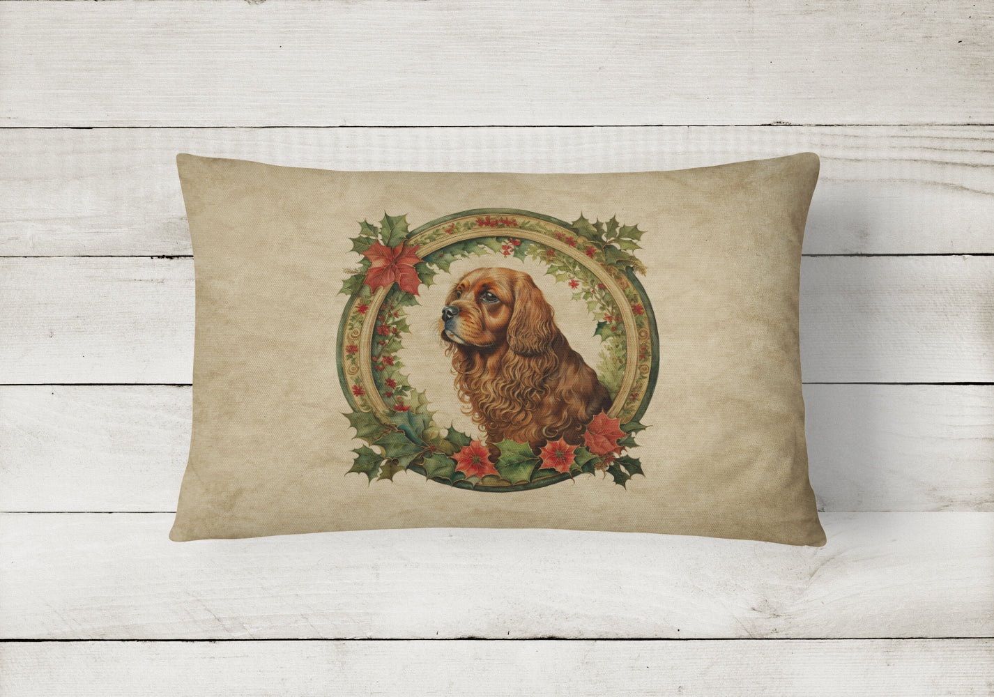 Buy this Sussex Spaniel Christmas Flowers Throw Pillow