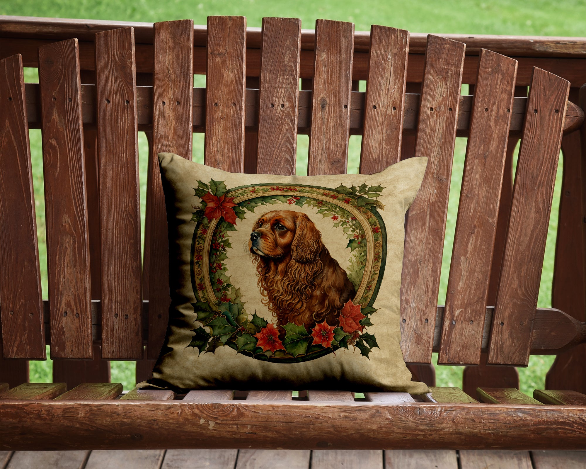 Buy this Sussex Spaniel Christmas Flowers Throw Pillow