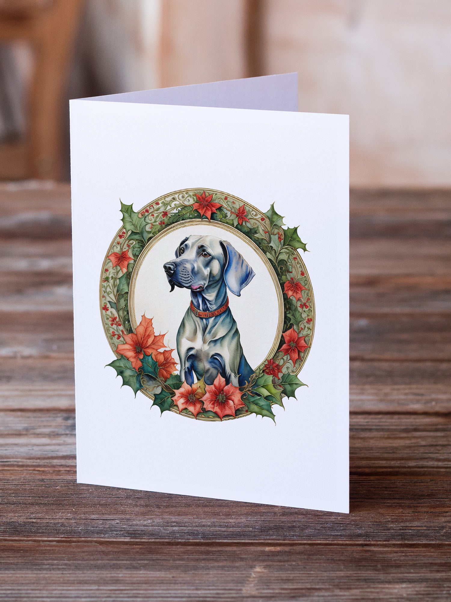 Buy this Weimaraner Christmas Flowers Greeting Cards Pack of 8