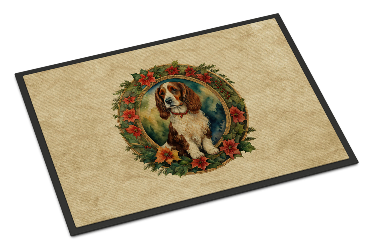 Buy this Welsh Springer Spaniel Christmas Flowers Doormat