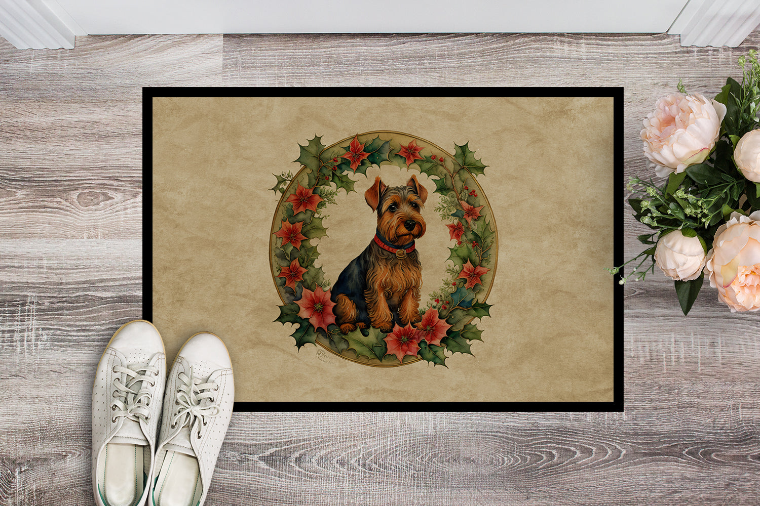 Buy this Welsh Terrier Christmas Flowers Doormat
