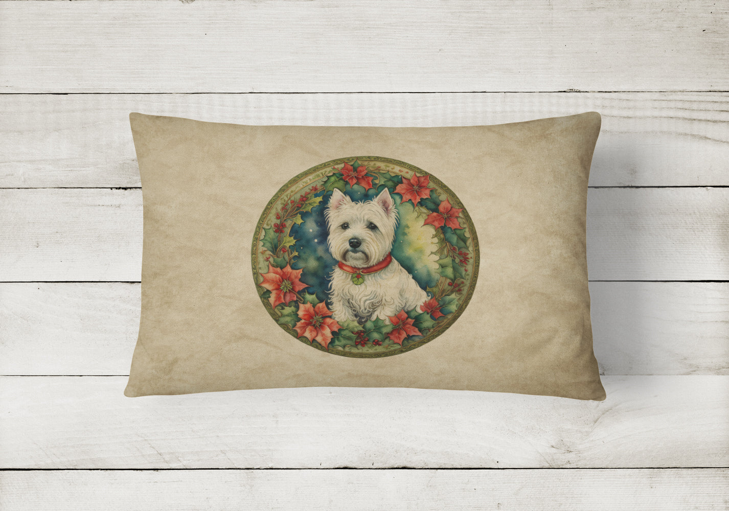 Buy this Westie Christmas Flowers Throw Pillow