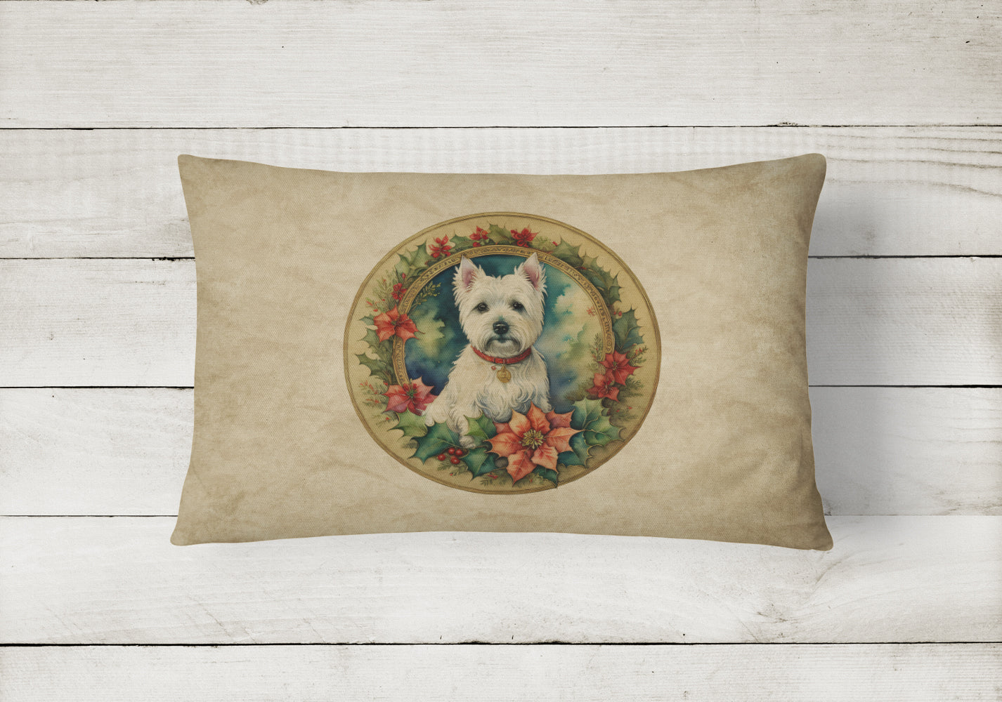 Buy this Westie Christmas Flowers Throw Pillow
