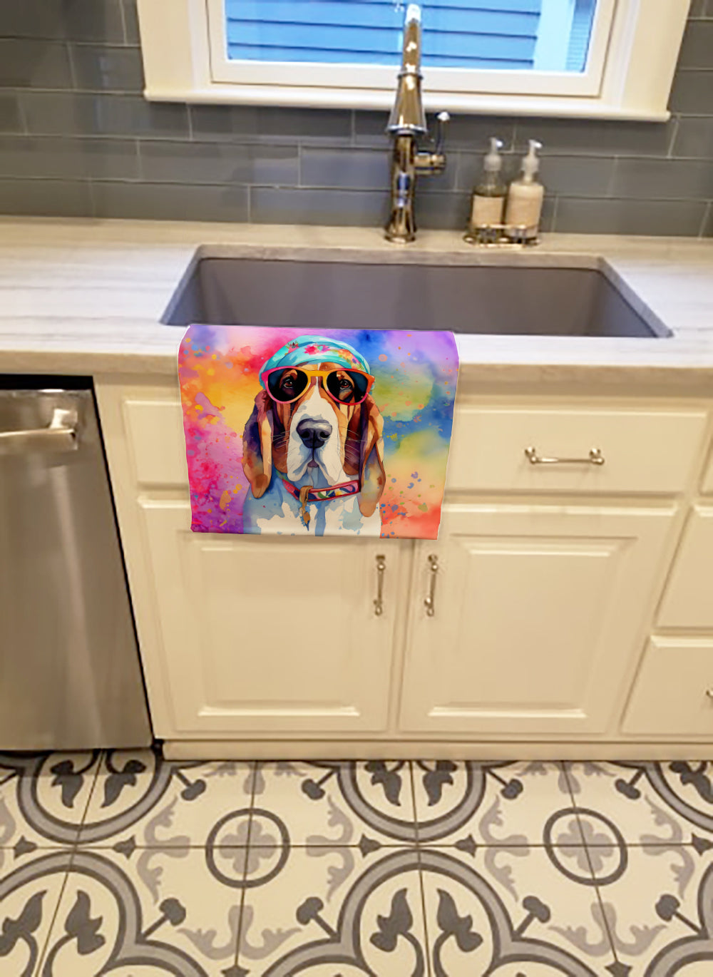 Buy this Basset Hound Hippie Dawg Kitchen Towel