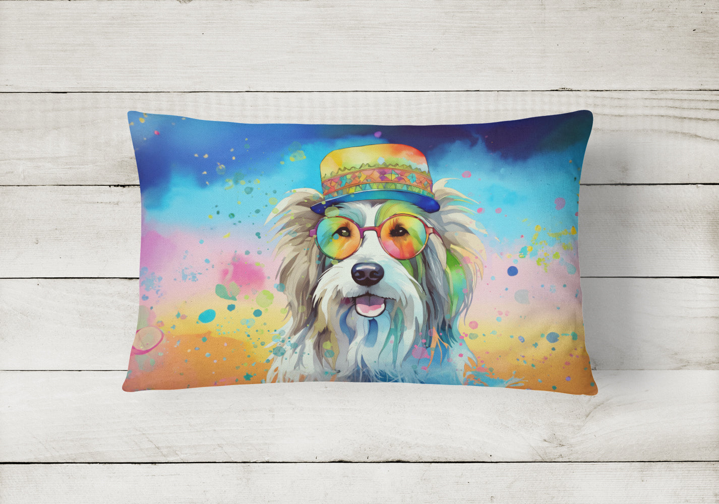 Buy this Bearded Collie Hippie Dawg Fabric Decorative Pillow