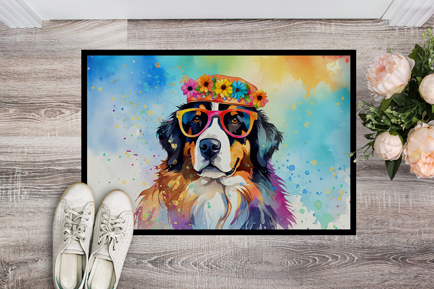 Buy this Bernese Mountain Dog Hippie Dawg Indoor or Outdoor Mat 24x36