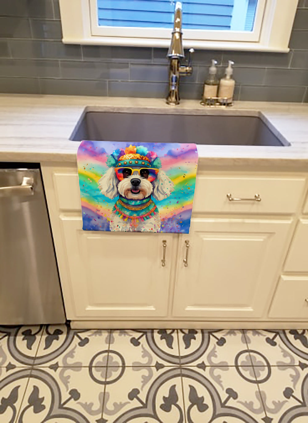 Buy this Bichon Frise Hippie Dawg Kitchen Towel