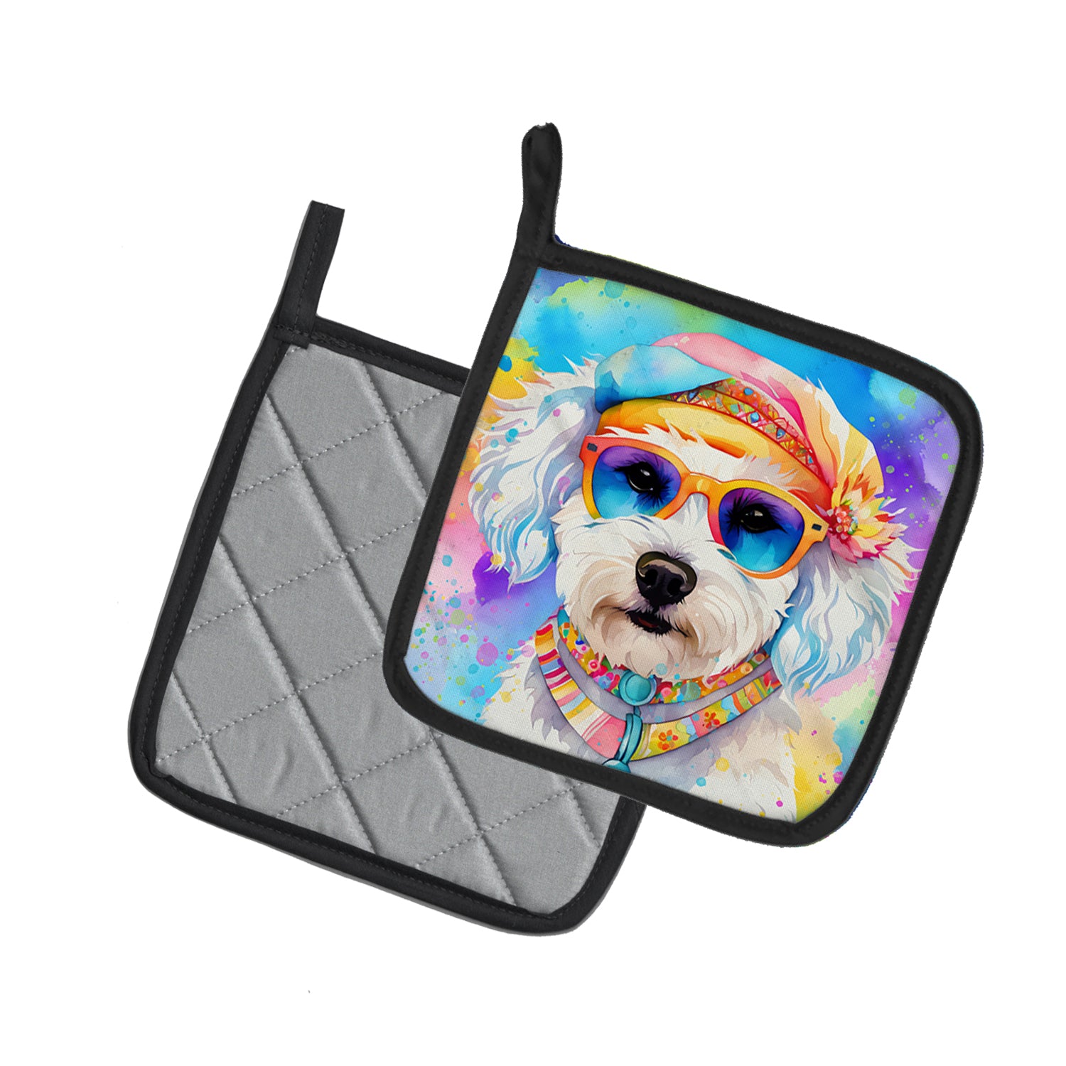 Buy this Bichon Frise Hippie Dawg Pair of Pot Holders
