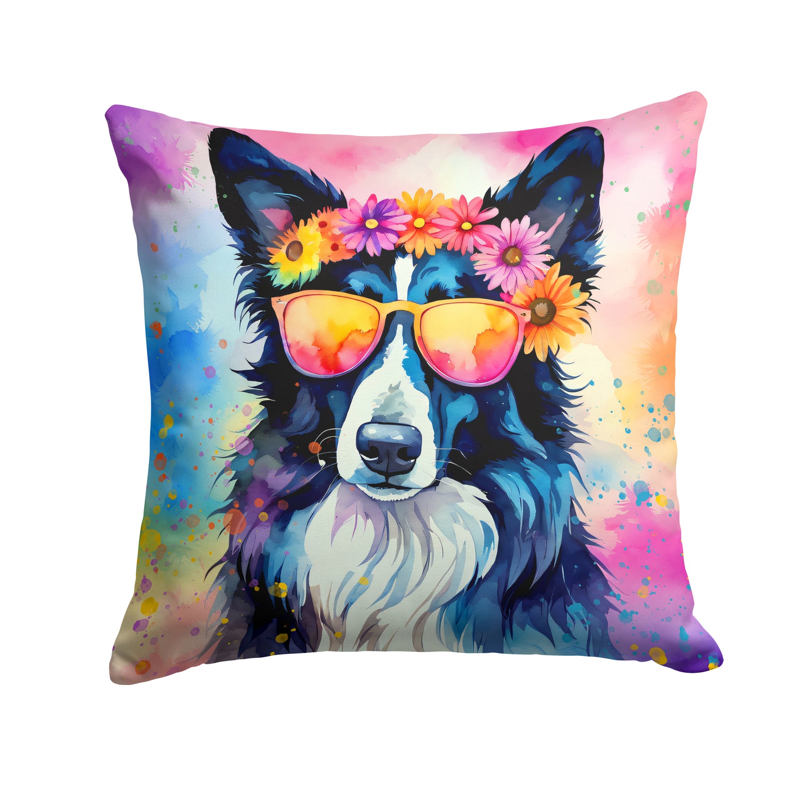 Buy this Border Collie Hippie Dawg Fabric Decorative Pillow