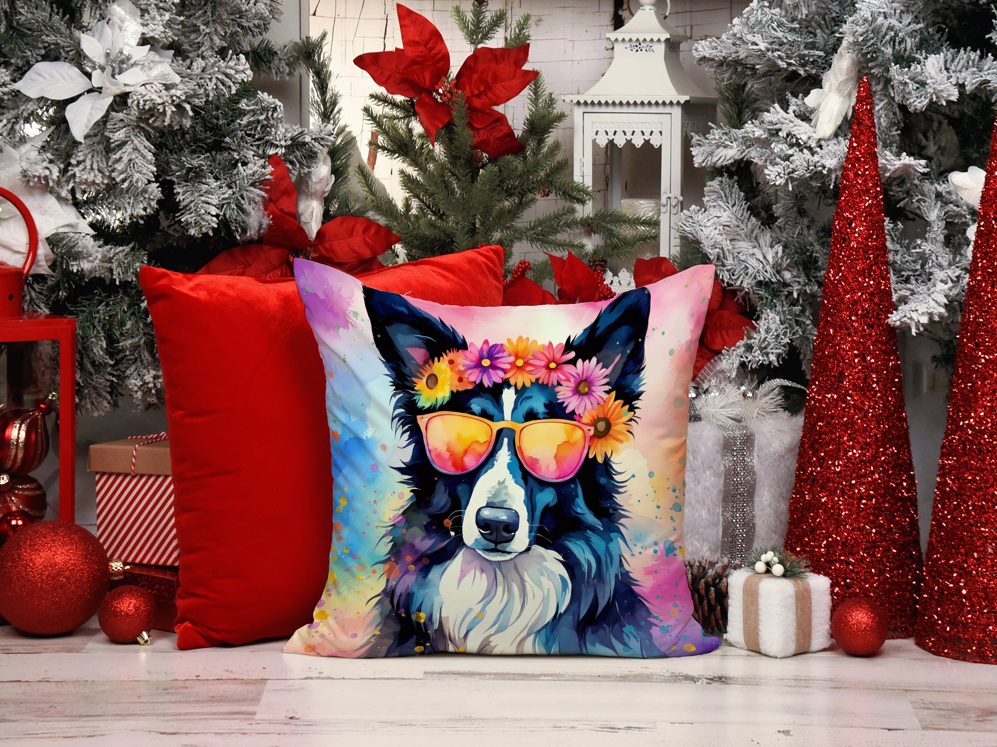 Buy this Border Collie Hippie Dawg Fabric Decorative Pillow