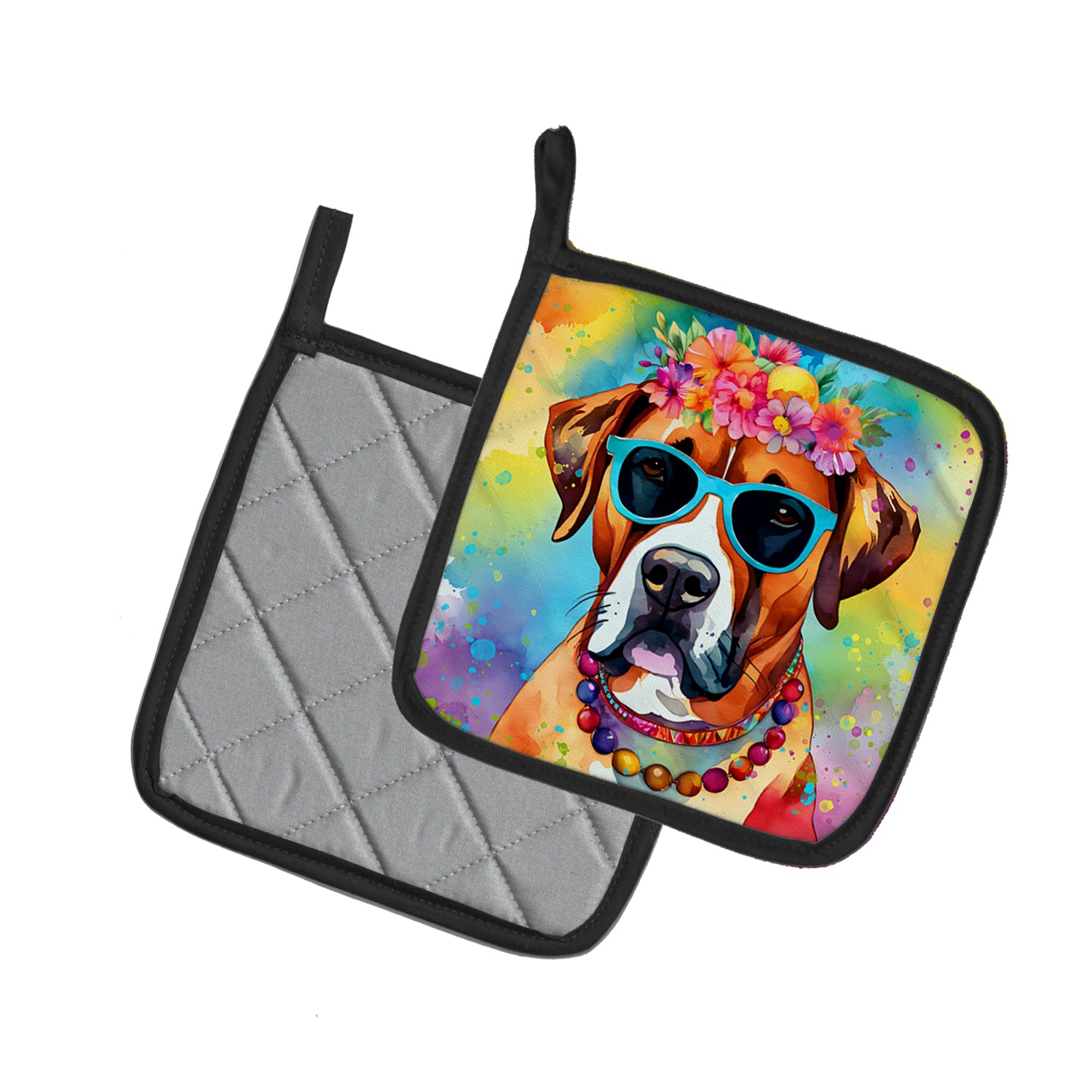 Boxer Hippie Dawg Pair of Pot Holders