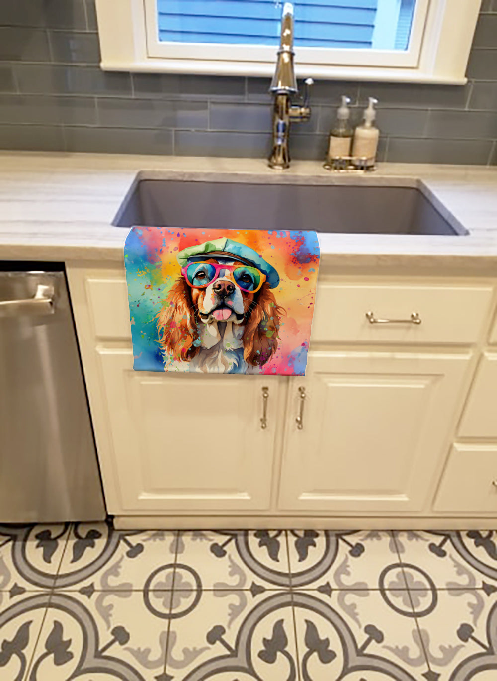 Buy this Cavalier Spaniel Hippie Dawg Kitchen Towel