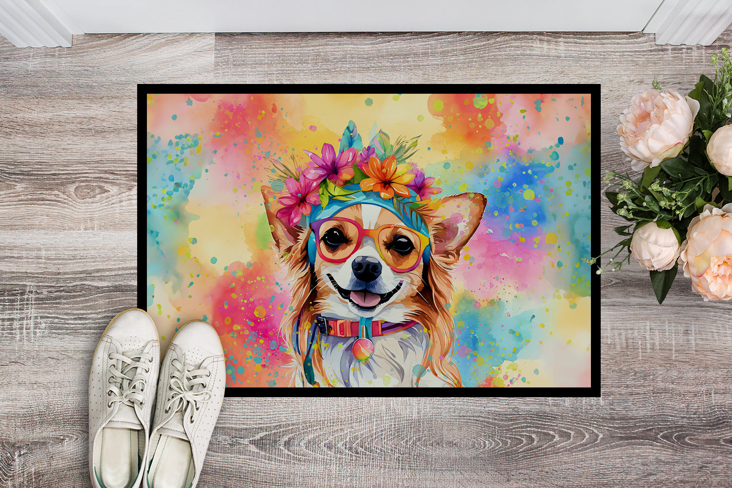 Buy this Chihuahua Hippie Dawg Indoor or Outdoor Mat 24x36