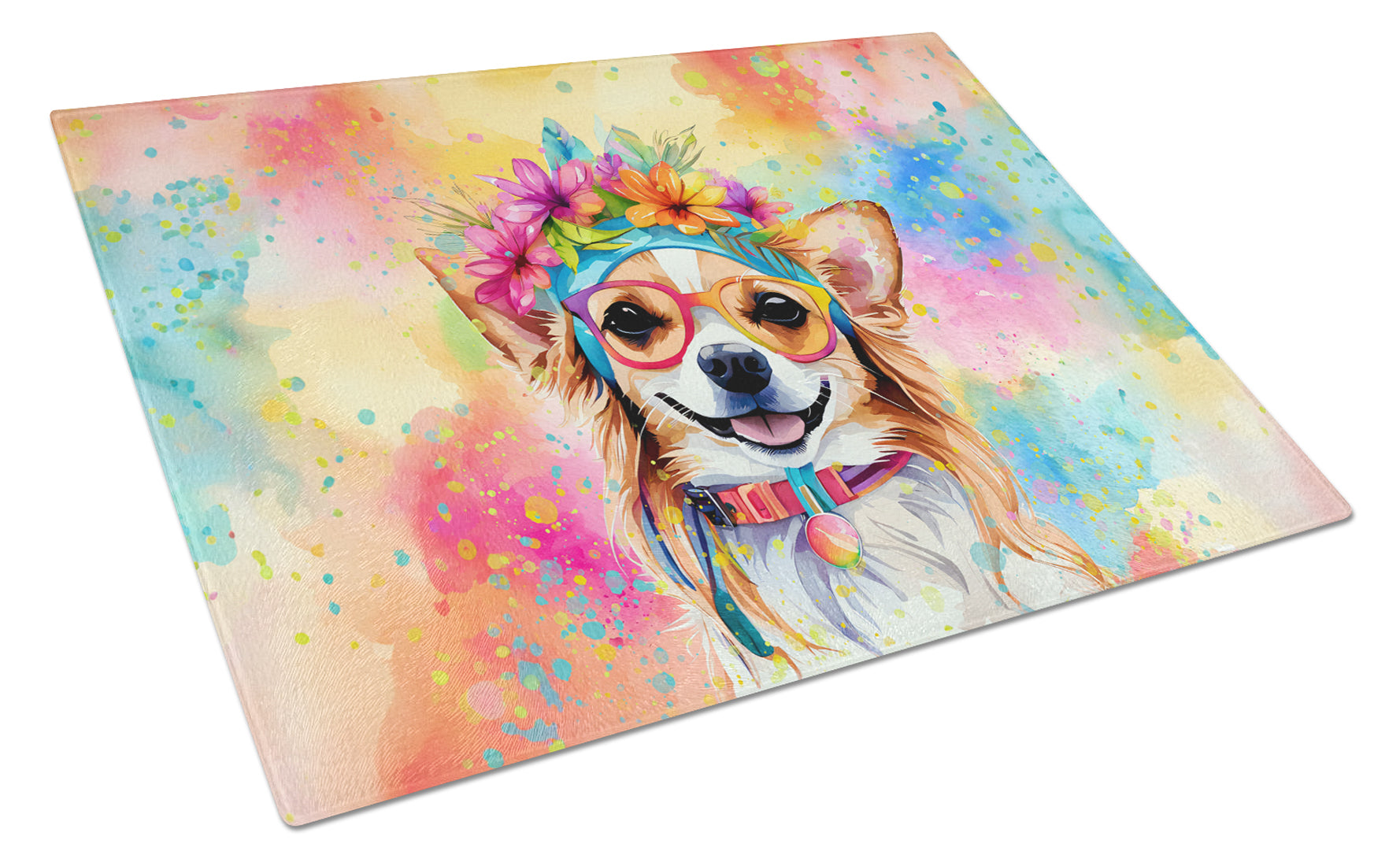 Buy this Chihuahua Hippie Dawg Glass Cutting Board Large