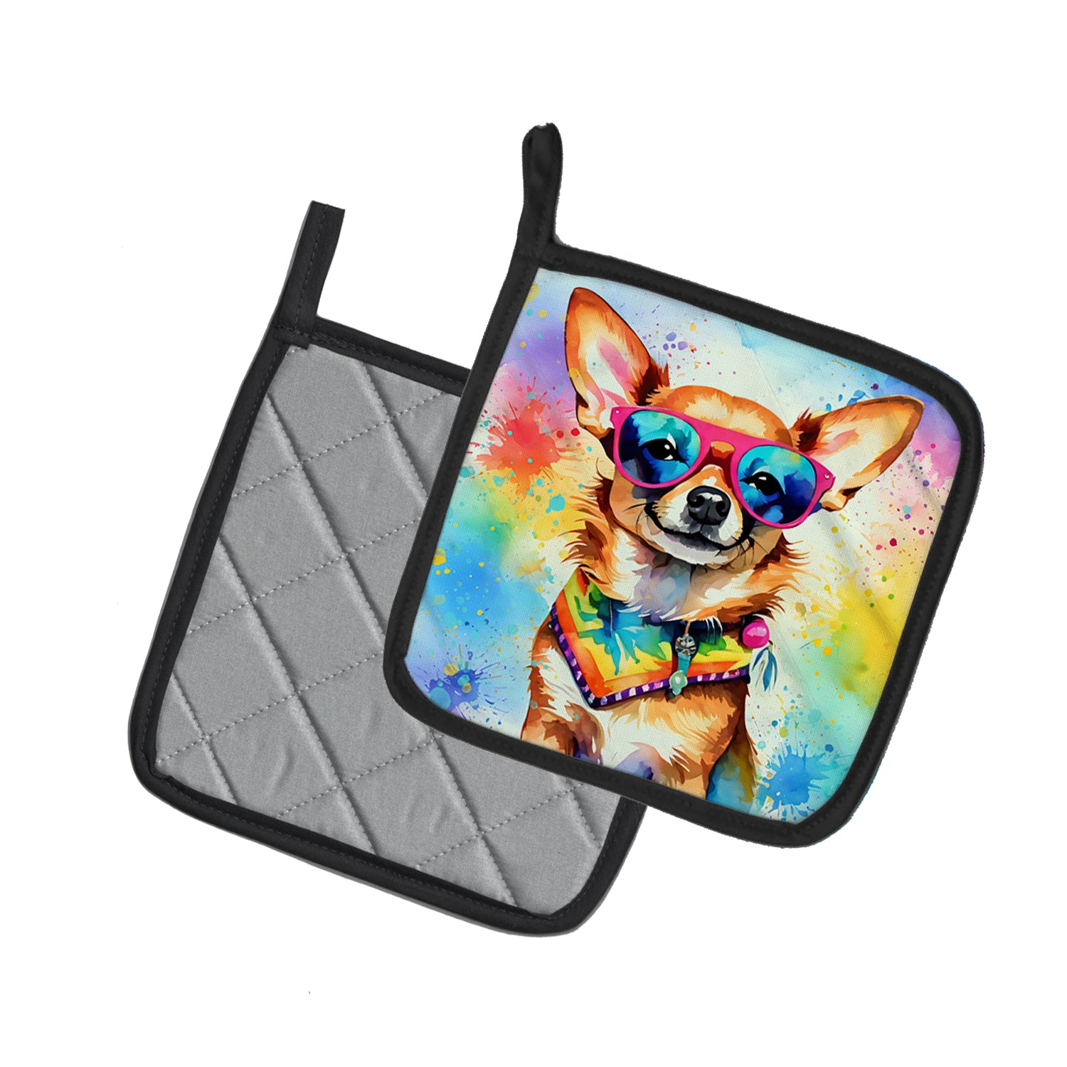 Chihuahua Hippie Dawg Pair of Pot Holders