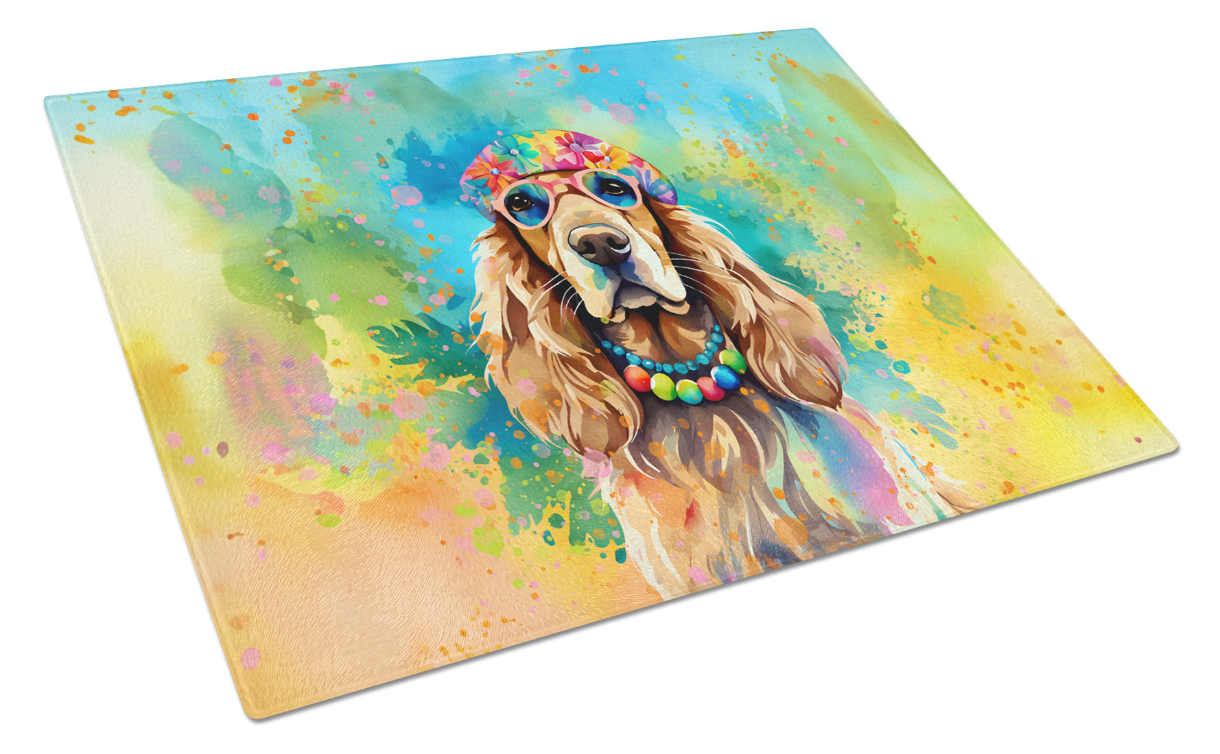 Buy this Cocker Spaniel Hippie Dawg Glass Cutting Board Large