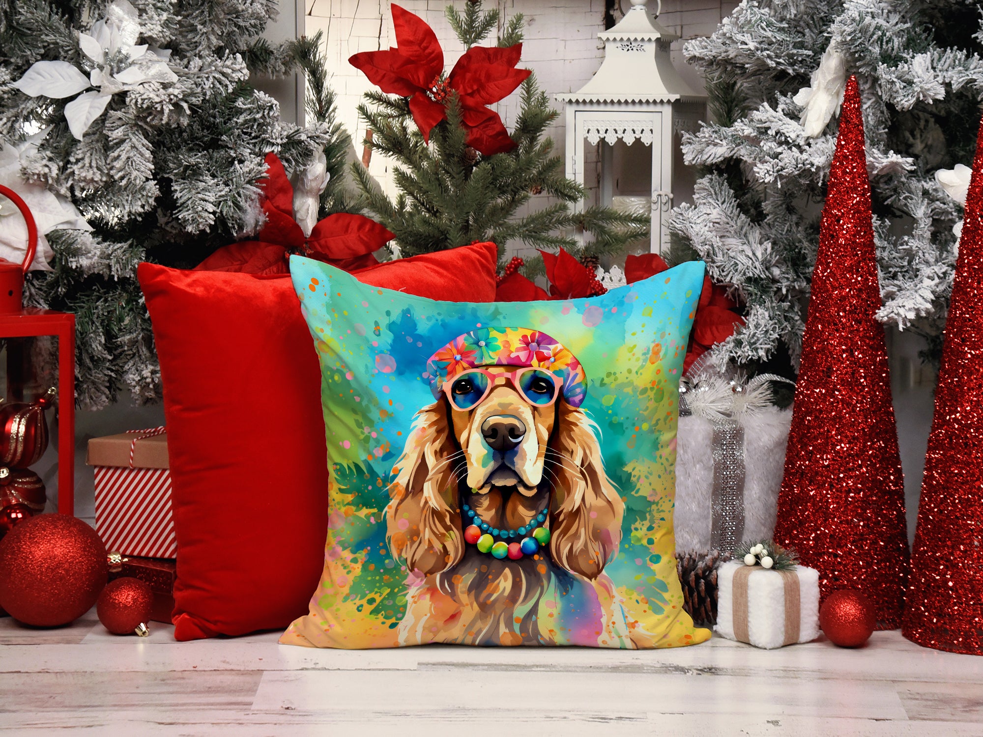 Buy this Cocker Spaniel Hippie Dawg Fabric Decorative Pillow