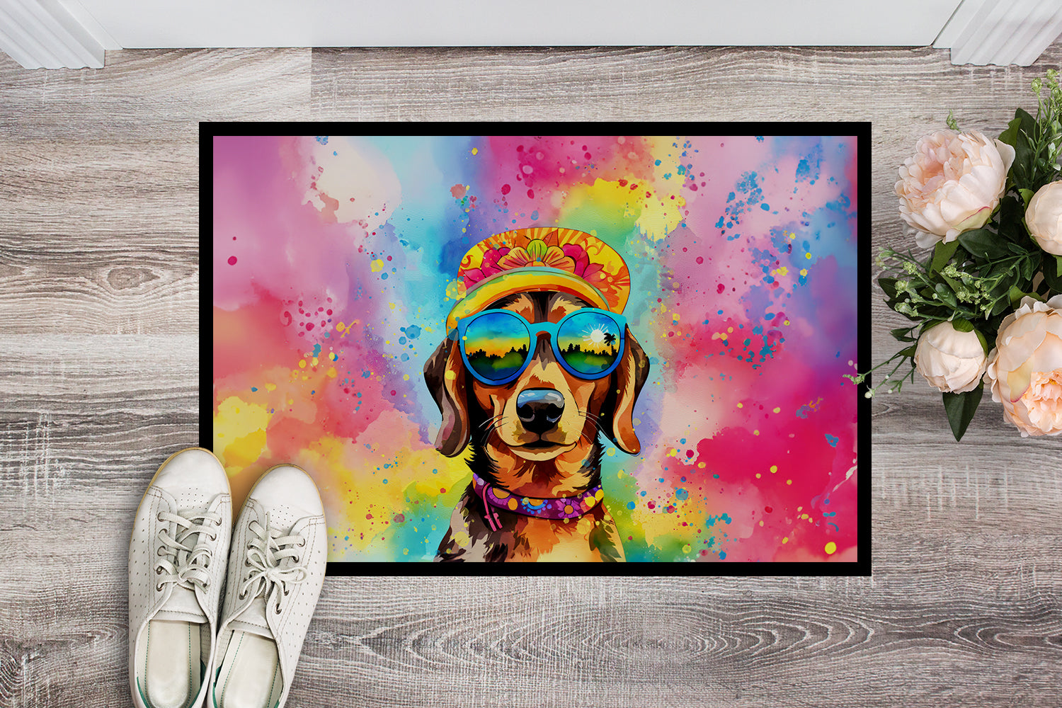 Buy this Dachshund Hippie Dawg Indoor or Outdoor Mat 24x36
