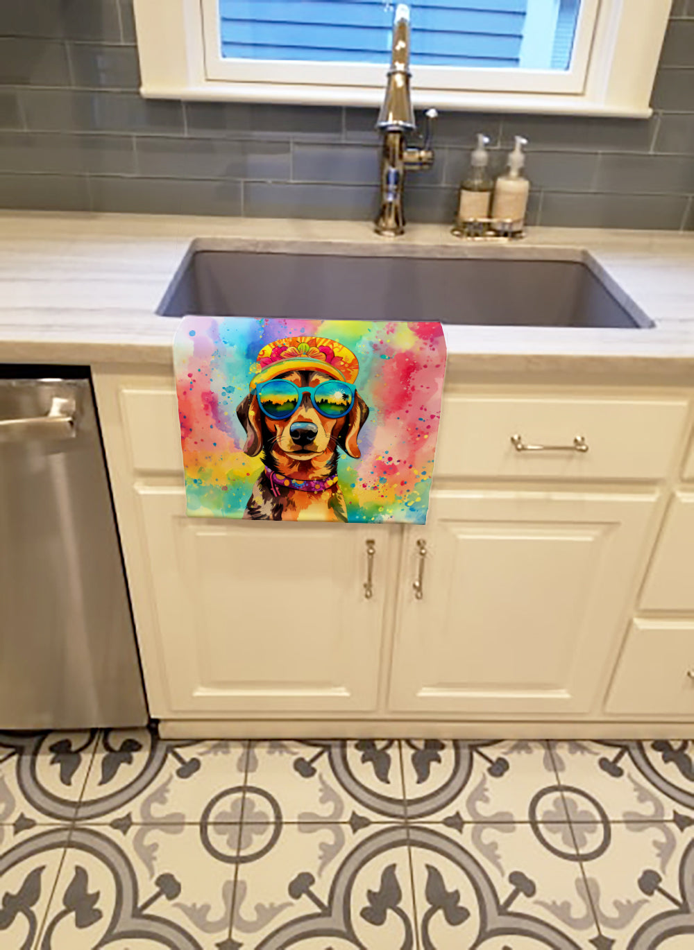 Dachshund Hippie Dawg Kitchen Towel