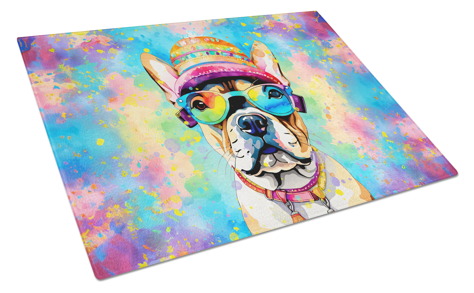 Buy this French Bulldog Hippie Dawg Glass Cutting Board Large