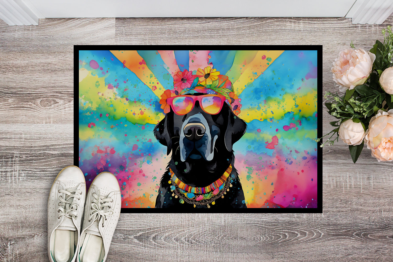 Buy this Black Labrador Hippie Dawg Indoor or Outdoor Mat 24x36