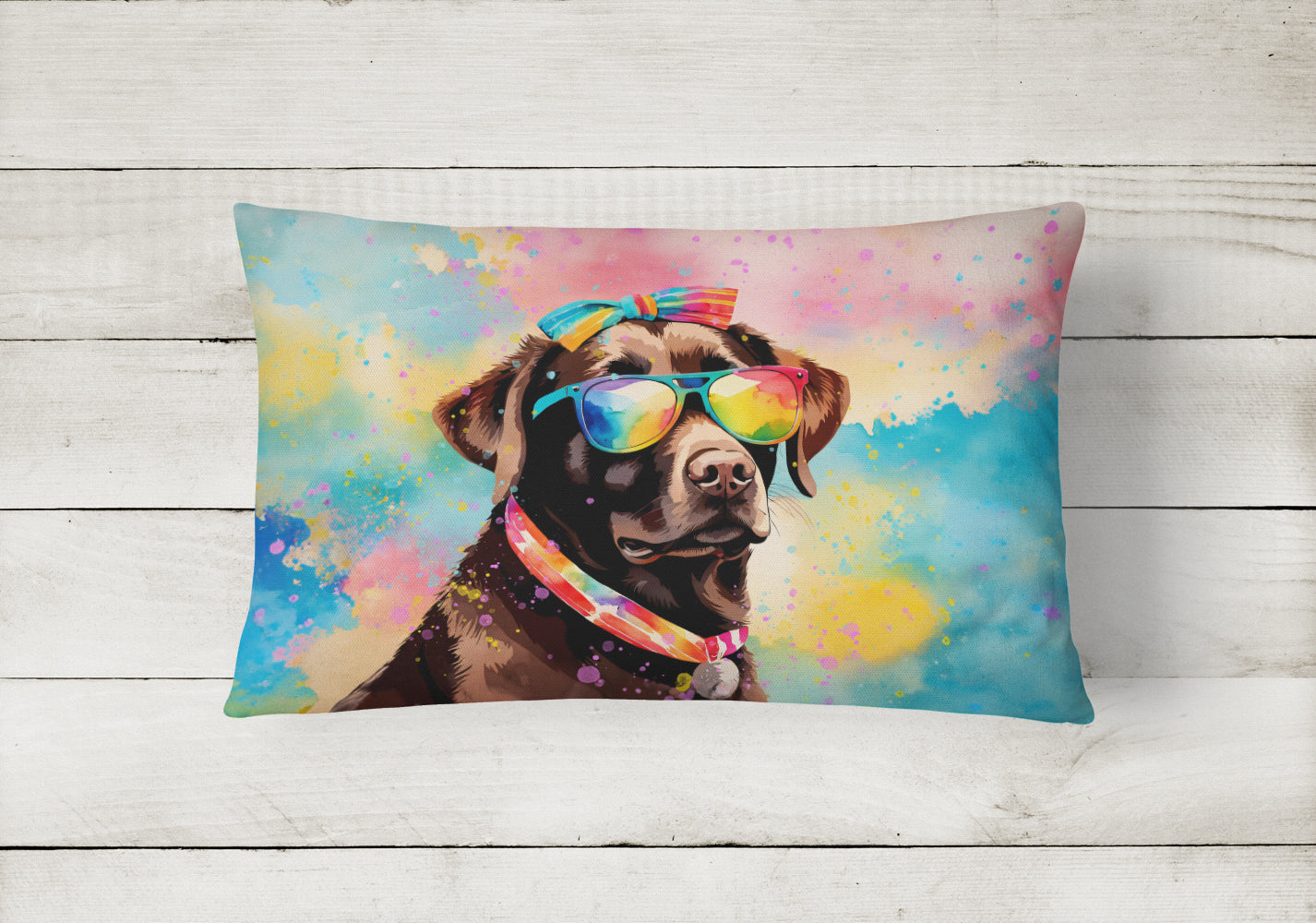 Buy this Chocolate Labrador Hippie Dawg Fabric Decorative Pillow