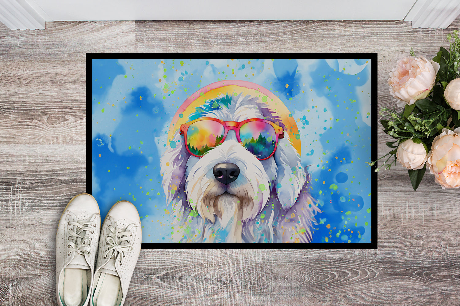 Buy this Old English Sheepdog Hippie Dawg Indoor or Outdoor Mat 24x36
