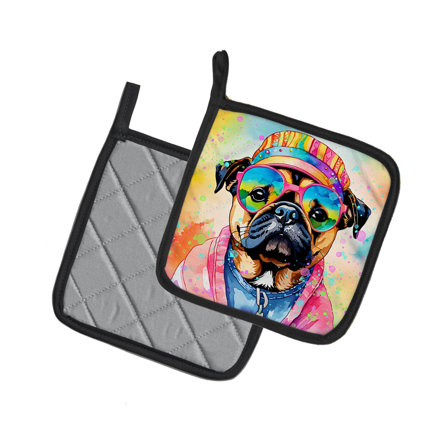Pug Hippie Dawg Pair of Pot Holders